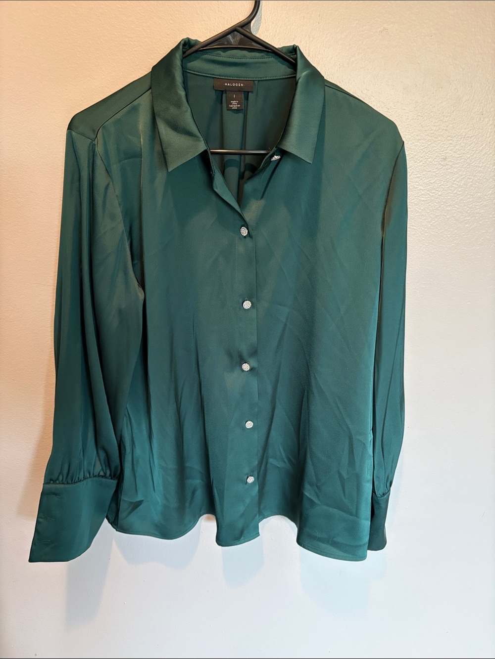 Halogen Hunter Green Satin Button-Down Shirt